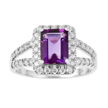 Load image into Gallery viewer, Natural Amethyst Octagon Halo Ring