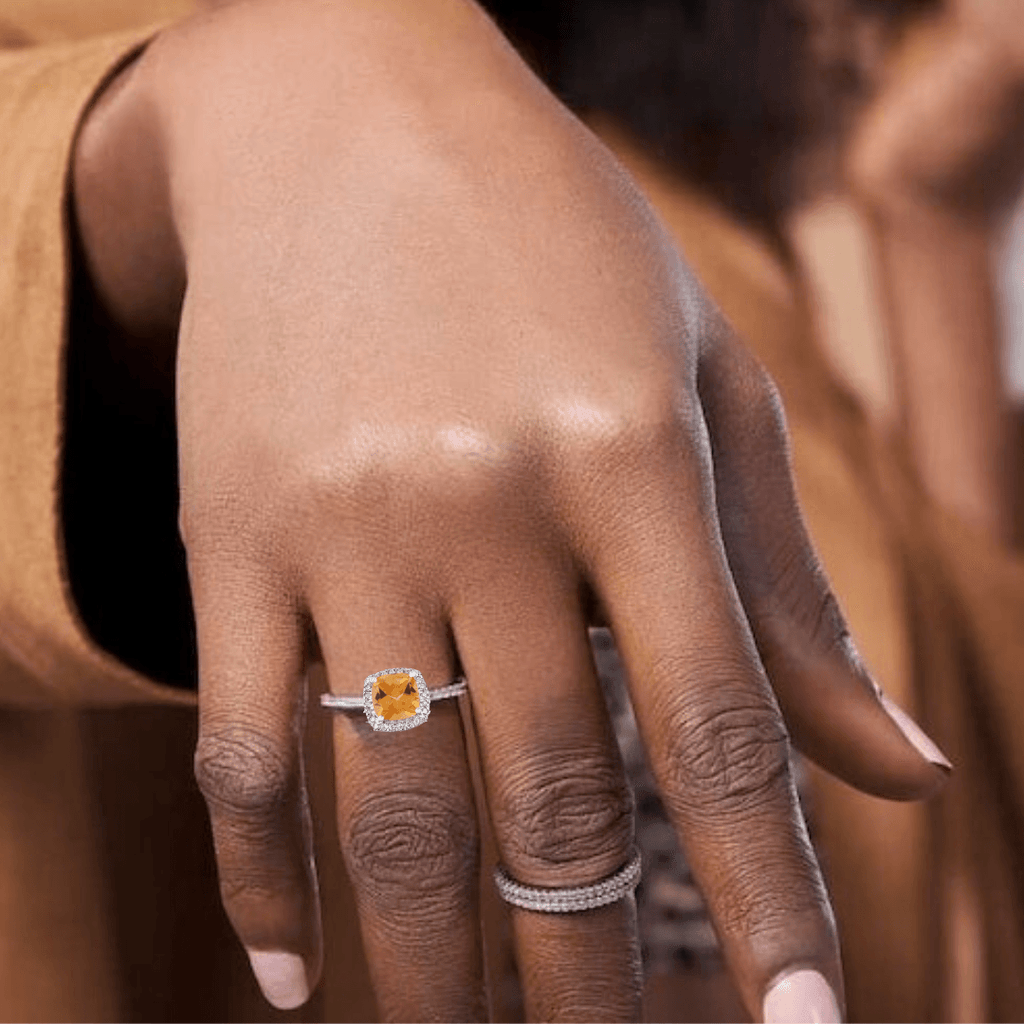 Natural Citrine Cushion Halo Ring Fine Color Jewels Citrine Engagement Ring, Citrine halo ring, dla-dm-discount-all-154898, gift for her, Natural Citrine ring, November birthstone ring, wedding ring for her, yellow gemstone ring