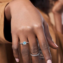 Load image into Gallery viewer, Natural Blue Topaz Cushion Halo Ring