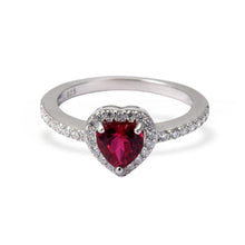 Load image into Gallery viewer, Lab Grown Ruby Halo Heart Ring Fine Color Jewels best gift for girls, Christmas gift, dla-dm-discount-all-154898, gift for her, Gift for Mom, gift for women, gift from daughter, Heart ring, July birthstone, New Year gift, Pave ring, Red heart stone, Red ruby ring, Ruby silver ring, Valentine&#39;s Day gift