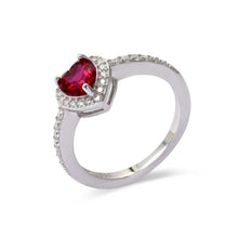 Load image into Gallery viewer, Lab Grown Ruby Halo Heart Ring Fine Color Jewels best gift for girls, Christmas gift, dla-dm-discount-all-154898, gift for her, Gift for Mom, gift for women, gift from daughter, Heart ring, July birthstone, New Year gift, Pave ring, Red heart stone, Red ruby ring, Ruby silver ring, Valentine&#39;s Day gift