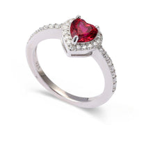 Load image into Gallery viewer, Lab Grown Ruby Halo Heart Ring Fine Color Jewels best gift for girls, Christmas gift, dla-dm-discount-all-154898, gift for her, Gift for Mom, gift for women, gift from daughter, Heart ring, July birthstone, New Year gift, Pave ring, Red heart stone, Red ruby ring, Ruby silver ring, Valentine&#39;s Day gift