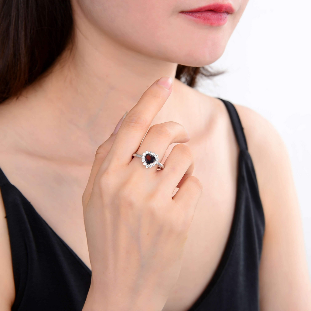 Red Garnet Heart Ring Sterling Silver Statement Ring