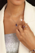 Load image into Gallery viewer, model showcasing Purple Amethyst Necklace Natural White Moissanite Accents Amethyst Pendant - FineColorJewels
