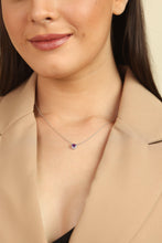 Load image into Gallery viewer, model showcasing Natural Dark Amethyst Necklace With White Topaz Accents February Birthstone Rhodium Plated Sterling Silver - FineColorJewels