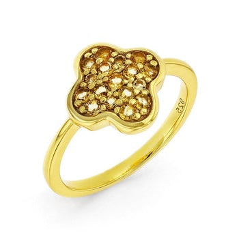 Four Leaf Clover Ring with Citrine Good Luck Ring