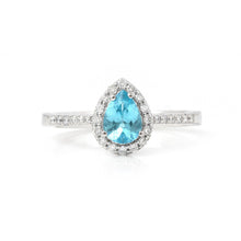 Load image into Gallery viewer, Natural Paraiba Apatite Ocean Blue Pear Shaped Wedding Ring, Rhodium over silver ring, pear shape apatite ring