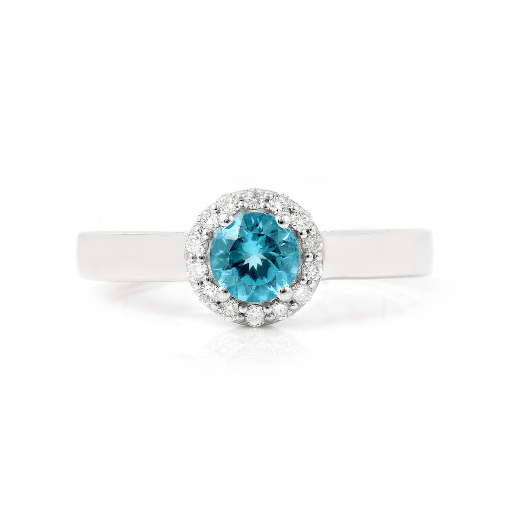 Natural Paraiba Apatite Round Halo Ring, sterling silver paraiba ring, halo ring design, round shape paraiba ring