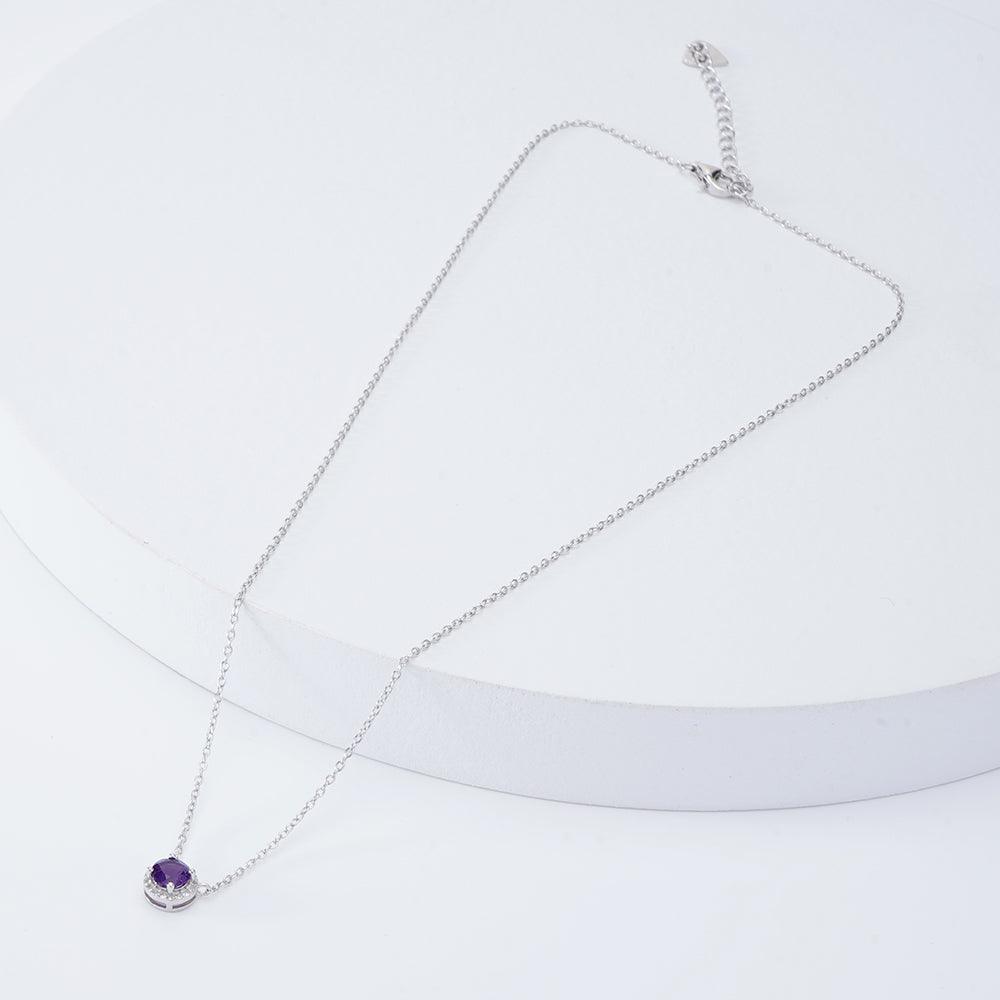 Dark Amethyst Halo Pendant Necklace - FineColorJewels