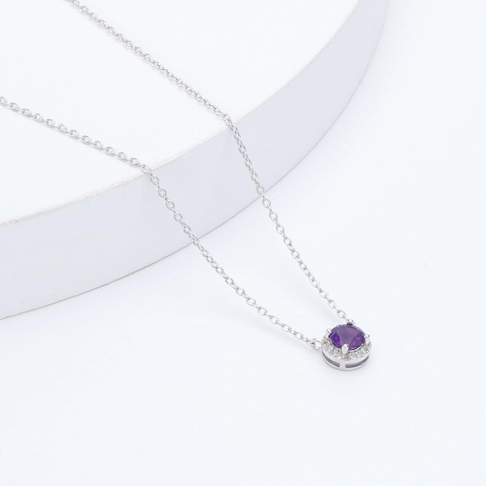 Dark Amethyst Halo Pendant Necklace - FineColorJewels