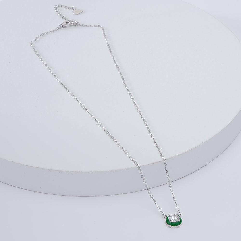 Moissanite & Enamel Solitaire Pendant Necklace - FineColorJewels