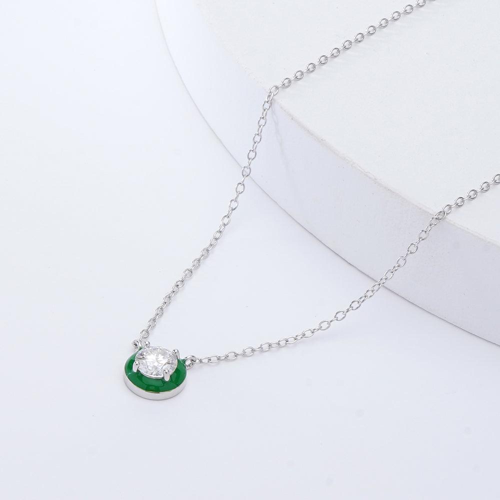 Moissanite & Enamel Solitaire Pendant Necklace - FineColorJewels