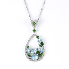 Load image into Gallery viewer, Crystal Pendant Necklace Blue Green Gemstone Bridesmaid Necklace Teardrop Multi-Color Gemstone Pendant Necklace - FineColorJewels
