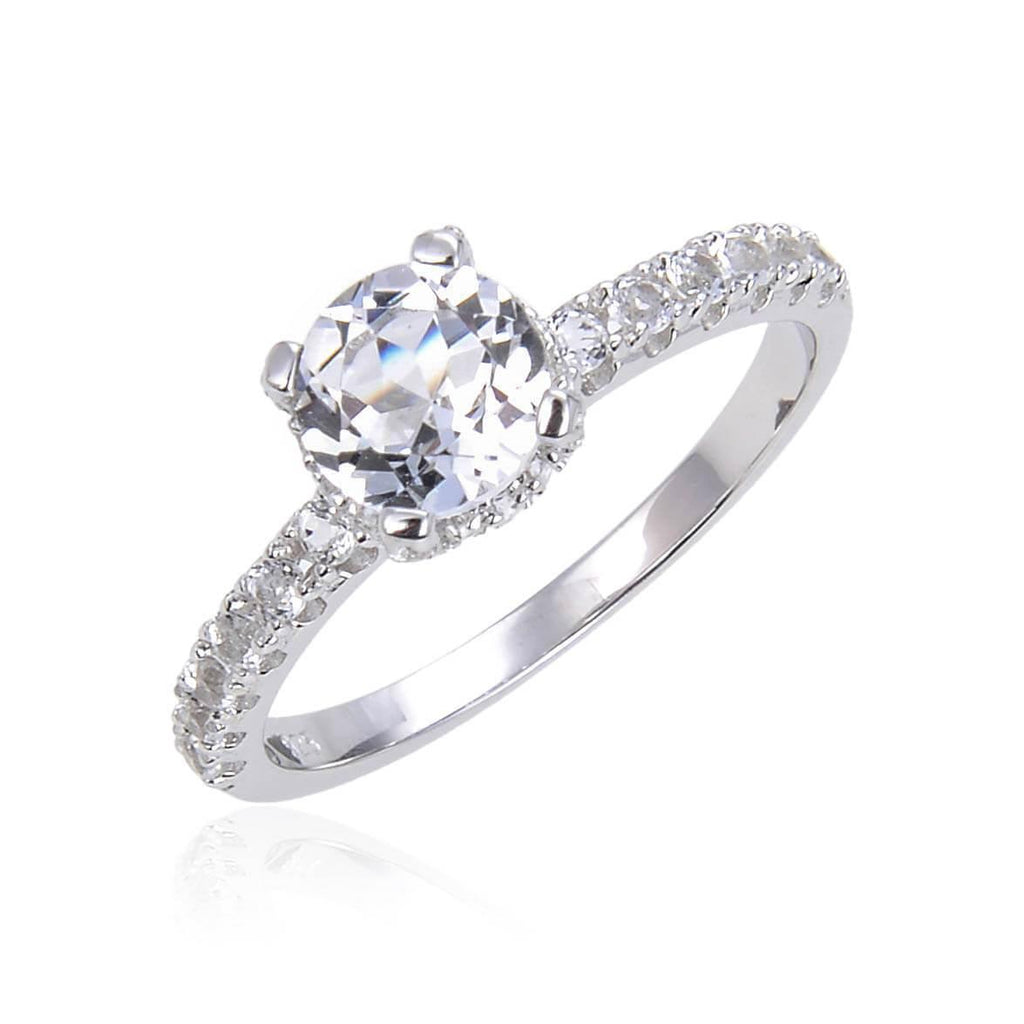 Signature Round White Topaz Ring, $ 50 & Under, White Topaz, White, Round, 925 Sterling Silver, 6, 7, 8, Solitare