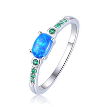 Load image into Gallery viewer, Blue Opal Oval Three Stone RingLab Grown Blue Opal Ring - FineColorJewels