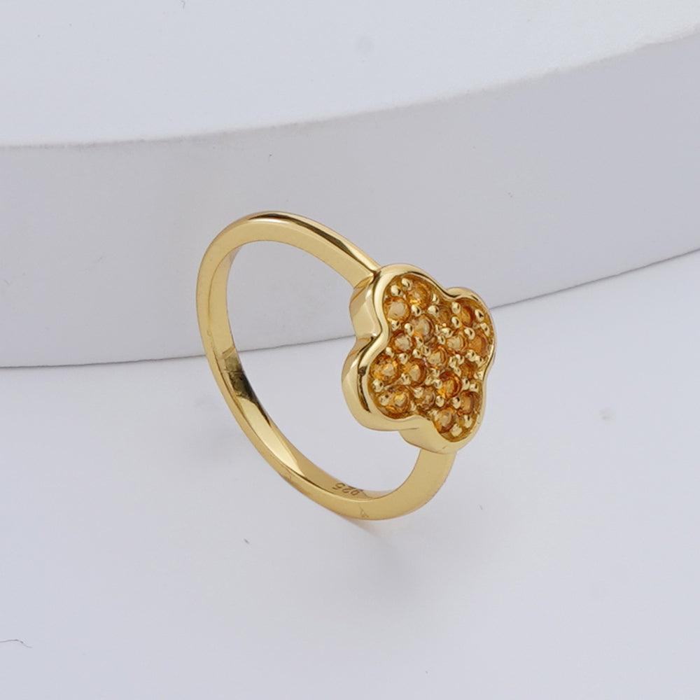 Citrine Good Luck Ring 18k Yellow Gold Plated Silver Good Fortune Ring Gift for Her November Birthday Gift- FineColorJewels