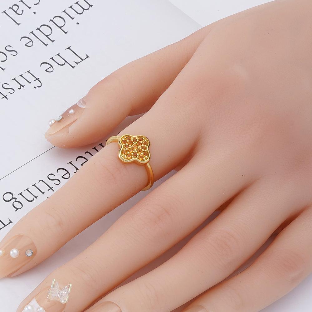 Four-Leaf Clover Citrine Ring - FineColorJewels