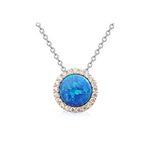Load image into Gallery viewer, Blue Opal Round Halo Necklace
