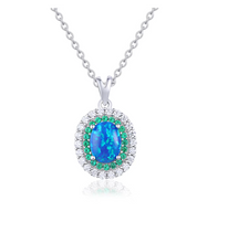 Load image into Gallery viewer, Lab Grown Blue Opal Necklace silver Chain Oval Opal Pendant