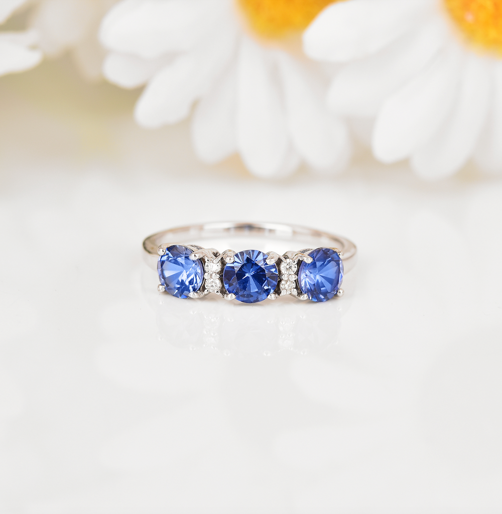 Ceylon Sapphire Three Stone Ring