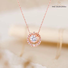 Load image into Gallery viewer, White Topaz Rose Gold Halo Necklace