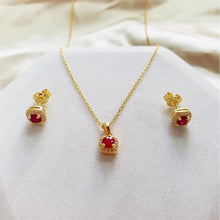 Load image into Gallery viewer, gold necklace ruby necklace halo necklace solitaire necklace pendant necklace halo ruby necklace gold ruby necklace gold pendant gold halo necklace leo gift leo necklace girlfriend gift leo birthday gift