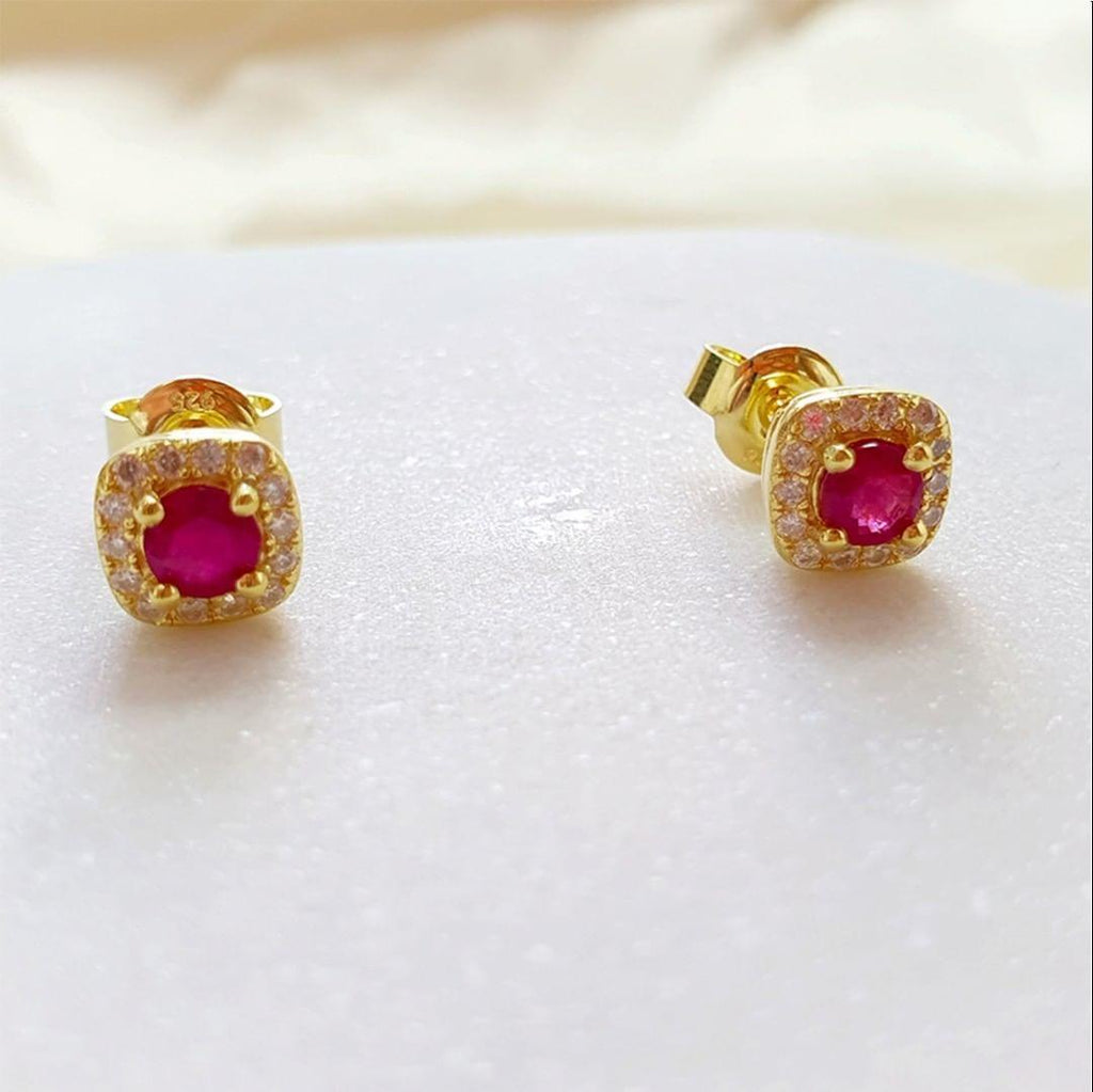 Ruby Halo Earrings - FineColorJewels