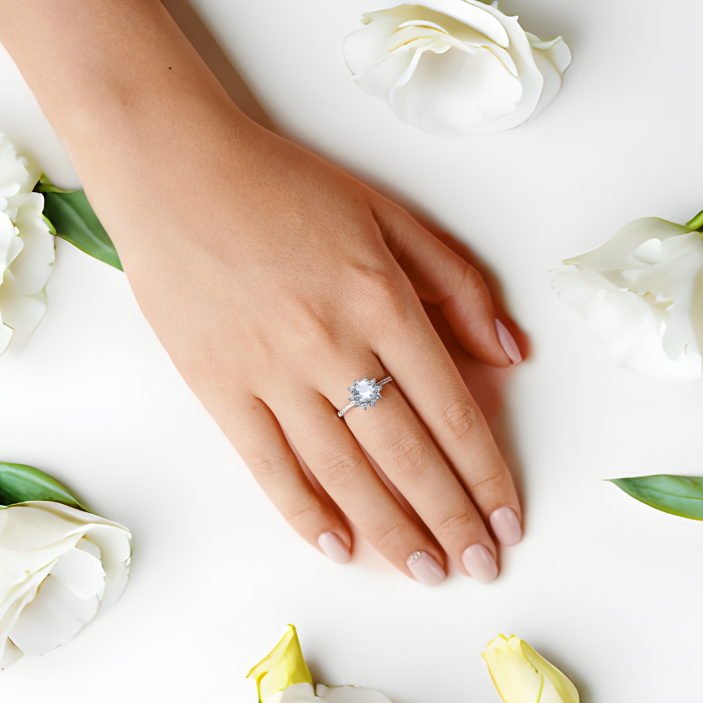 White Topaz Flower Ring