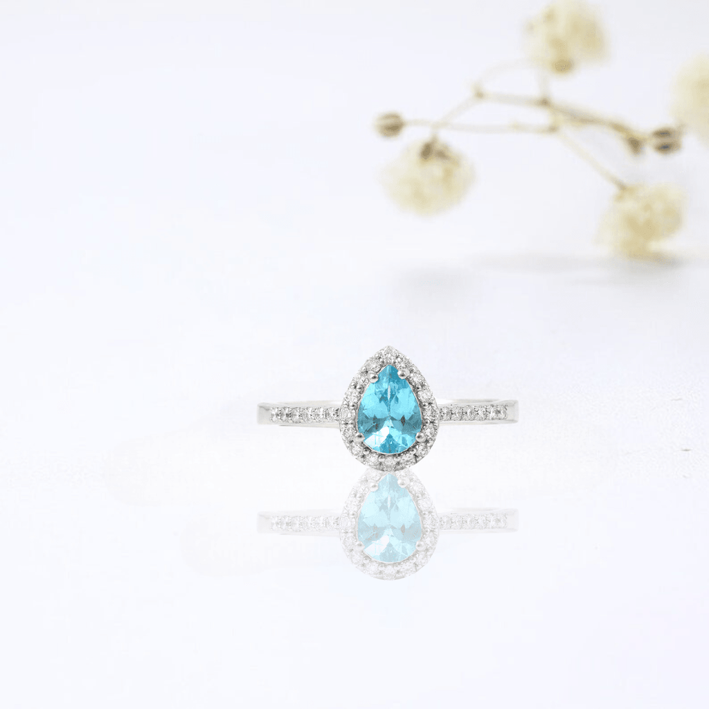 Natural paraiba ring, genuine apatite crystal ring, sterling silver ring