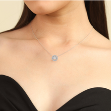 Load image into Gallery viewer, round shape diamond pendant on model, anniversary gift ideas, model wearing solitaire pendant