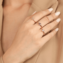 Load image into Gallery viewer,  Rose Gold Plated Sterling Silver Sparkling Baguette Diamond Ring- FineColorJewels