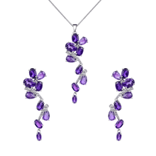 Load image into Gallery viewer, Natural Amethyst Leaf Jewelry Set Fine Color Jewels Amethyst Pendant Necklace, Amethyst Jewelry, Amethyst Necklace and Earrings Set, Amethyst Solitaire Necklace, Amethyst Stud Earrings, best gift for girls, best gift for women, dla-dm-discount-all-154898, February Birthstone Jewelry, gift for her, Gift for Mom, gift for women, gift from daughter, Healing Gemstone Pendant, Natural Amethyst Jewelry Set, Purple Gemstone Jewelry, Sterling Silver Amethyst Jewelry, Valentine&#39;s Day gift