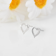 Load image into Gallery viewer, 14k White Gold Diamond Earrings Open Heart earrings Anniversary Gift For Women