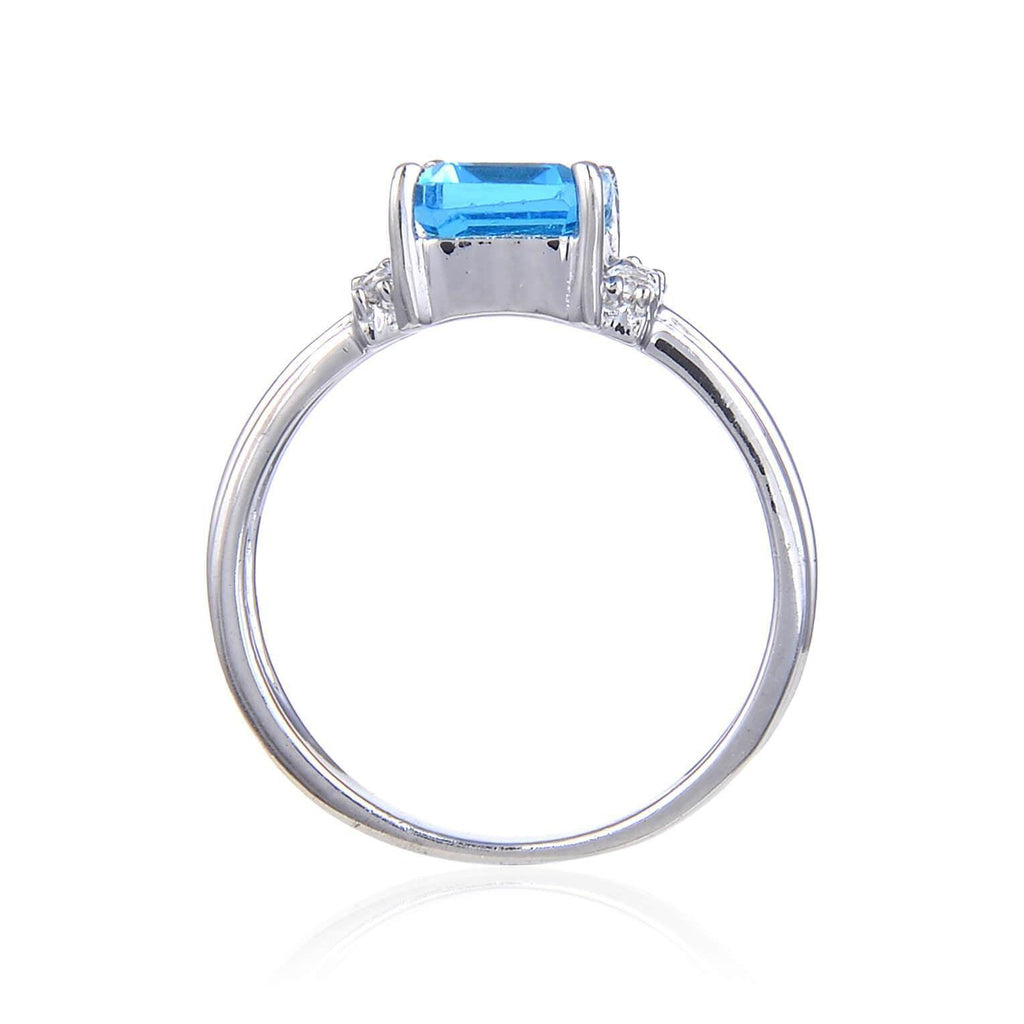 Octagon Emerald Cut ring Accented with White Topaz side view 925 sterling silver