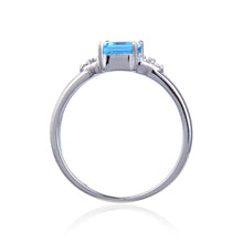 Load image into Gallery viewer, Sterling Silver Emerald Cut Blue Topaz Ring with White Topaz.
$ 50 &amp; Under, 6, 7, 8, Blue, Emerald Cut, Blue Topaz,White Topaz, 925 Sterling Silver, Fashion