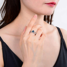 Load image into Gallery viewer, Sterling Silver Square Blue Topaz Ring Accented with White Topaz.
$ 50 &amp; Under, 6, 7, 8, Blue, Square, Blue Topaz, White Topaz, 925 Sterling Silver, Fashion