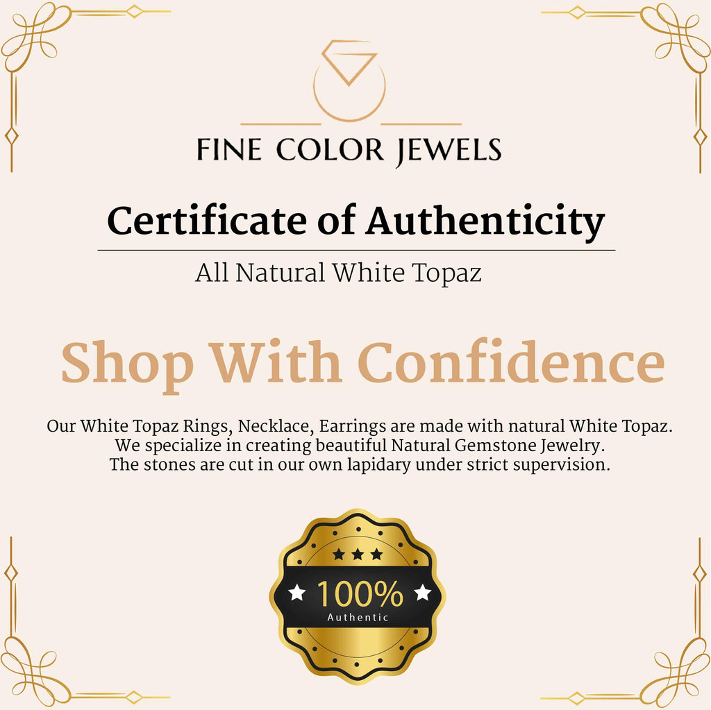 Quality certificate of White Topaz Silver Halo Necklace - FineColorJewels