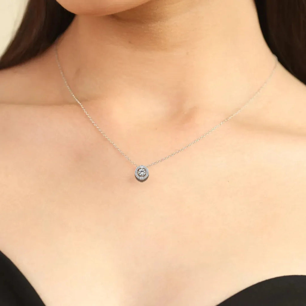 Dancing Stone White Sapphire Halo Necklace