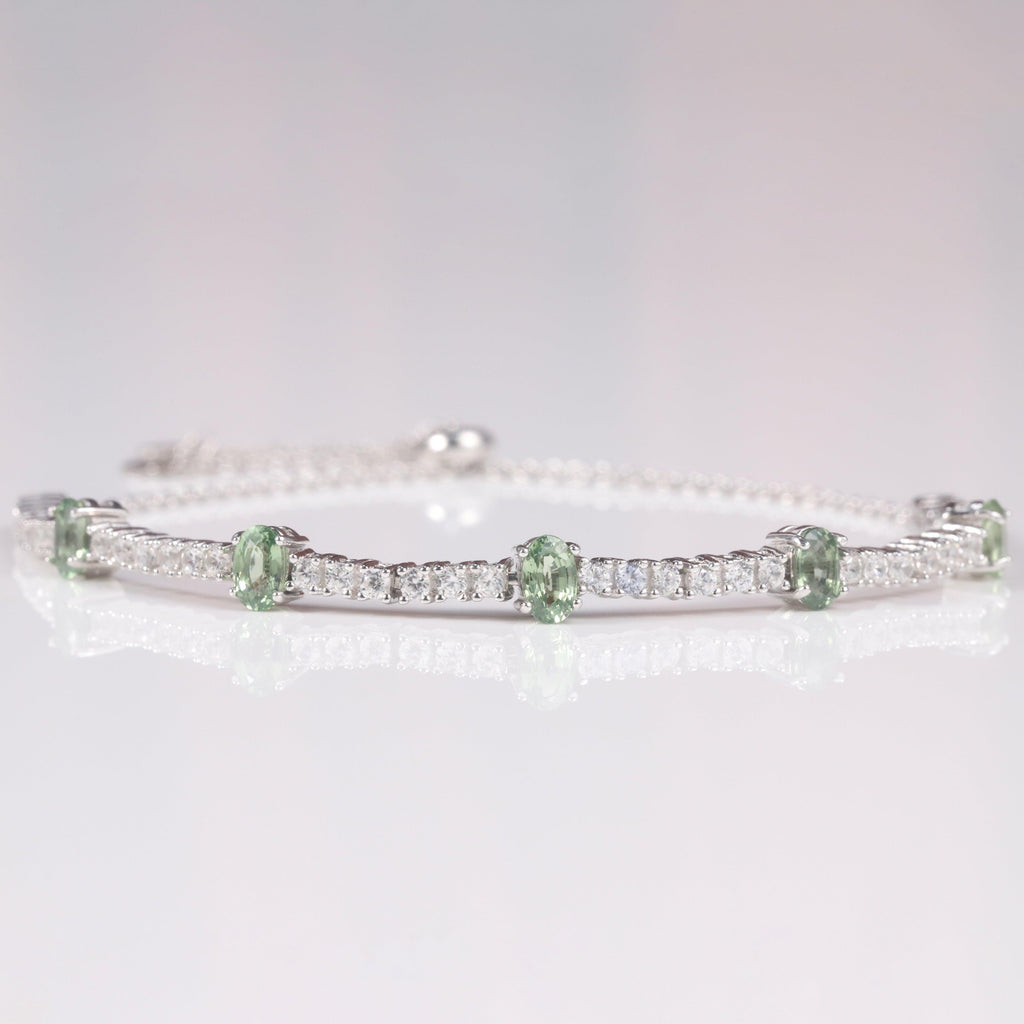 Genuine Green Sapphire Bracelet with Natural White Zircon,gemstone bracelet sapphire jewelry silver bracelet birthstone bracelet natural sapphire jewelry for women valentines gift tennis bracelet anniversary gift birthday gift gift for women dainty bracelet valentines presents