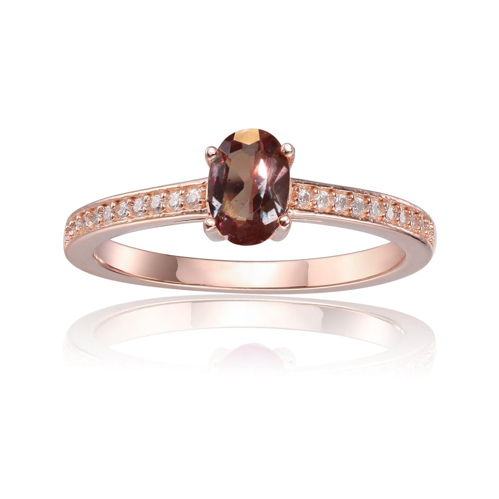 Created Alexandrite Solitaire Ring with Moissanite Accents in Rose Gold Plated Sterling Silver - FineColorJewels