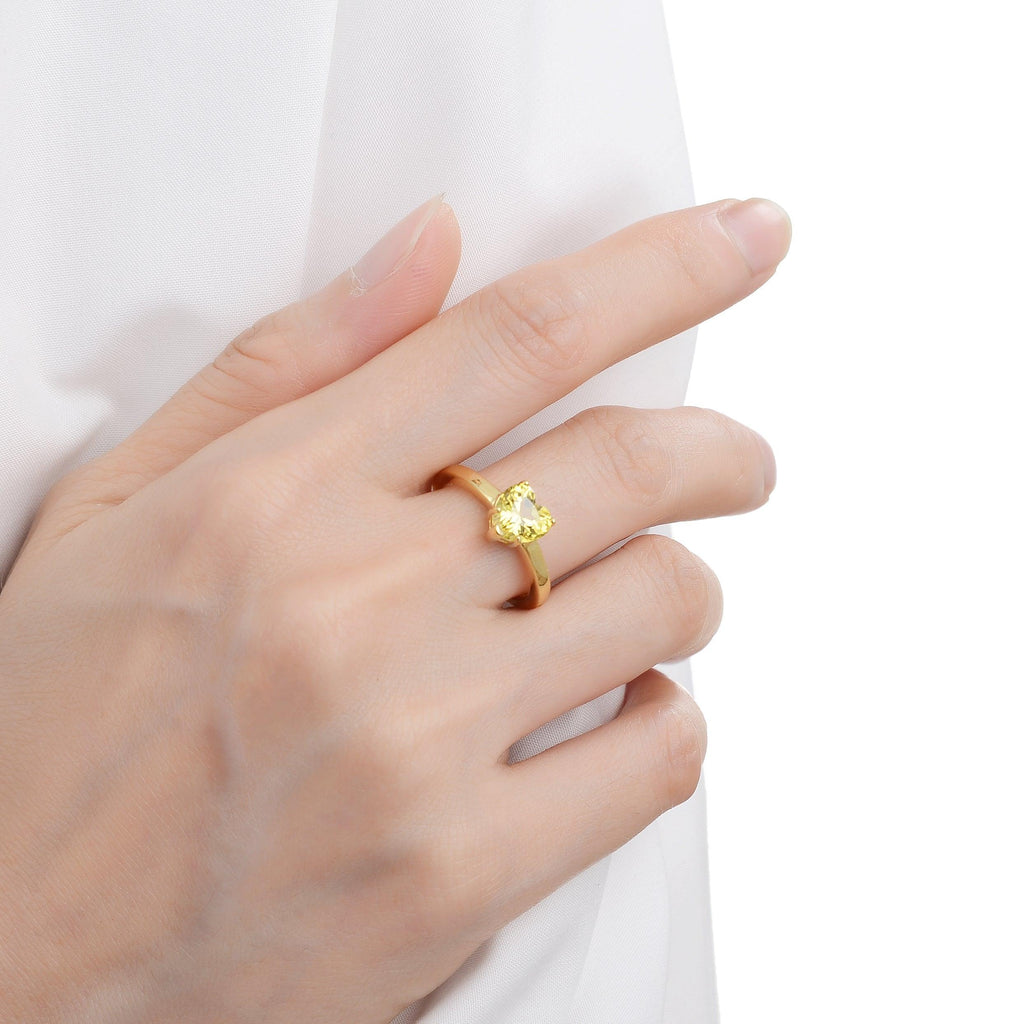 Yellow Sapphire Heart Ring - FineColorJewels