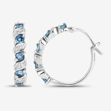 Load image into Gallery viewer, Genuine London Blue Topaz Hoop Earrings