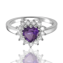 Load image into Gallery viewer, Purple Amethyst Heart Ring for Women Sterling Silver Statement Ring Purple Heart Gemstone Gift for her