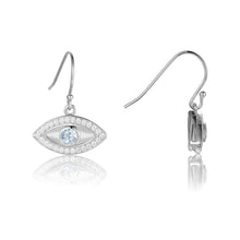 Load image into Gallery viewer, Natural Blue Topaz Rhodium Plated Evil Eye Earrrings