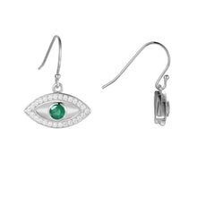 Load image into Gallery viewer, Genuine Emerald Rhodium Plated Evil Eye Earrrings