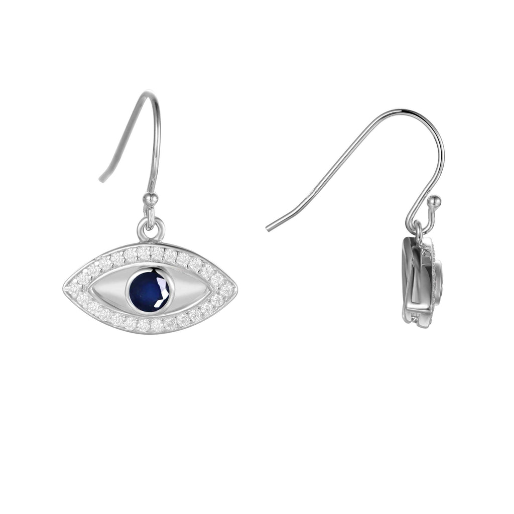 Genuine Sapphire Rhodium Plated Evil Eye Earrrings