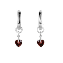 Load image into Gallery viewer, Natural Garnet Dangling Rhodium Heart Earrings