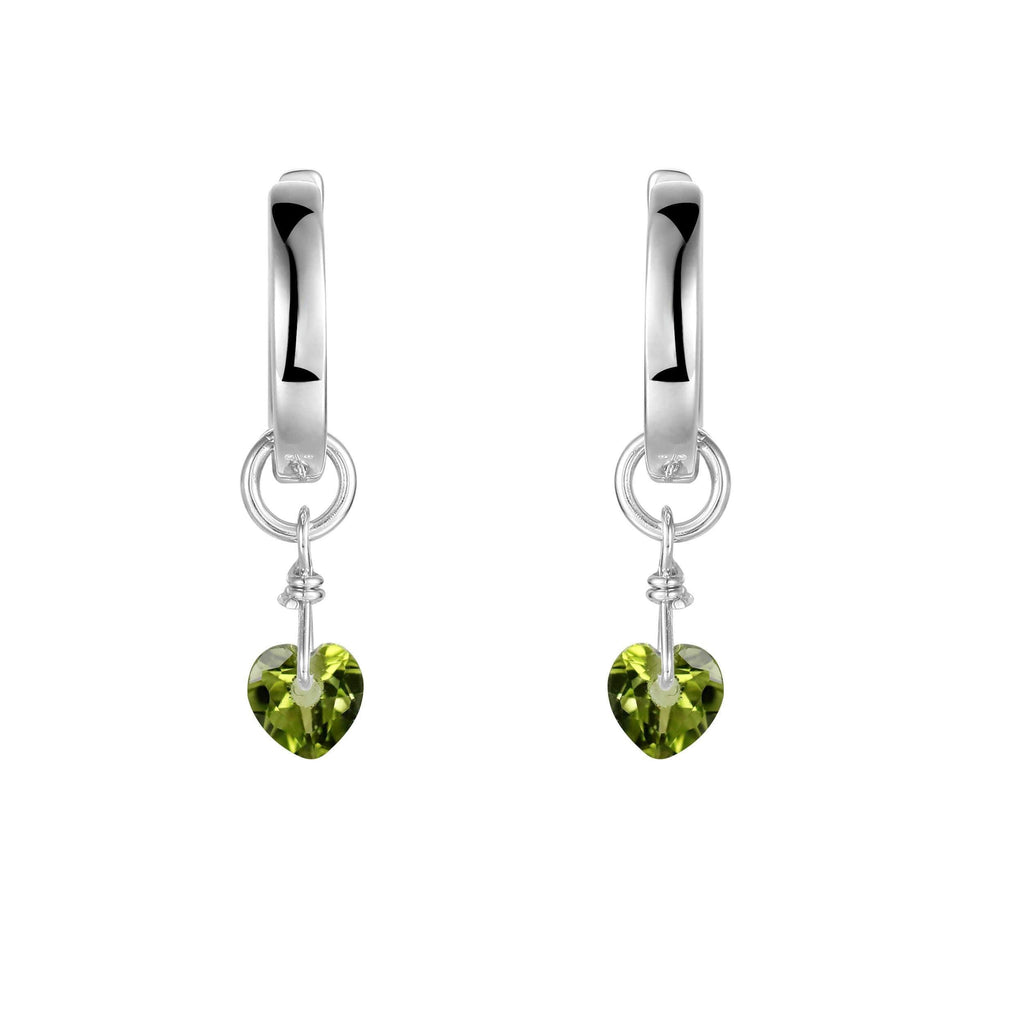 Natural Peridot Dangling Rhodium Heart Earrings,Evil Eye Earrings Dangle Earrings Evil Eye Peridot Earrings