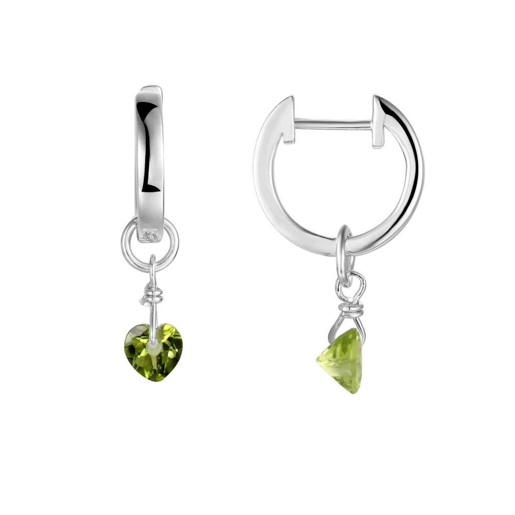 Natural Peridot Dangling Rhodium Heart Earrings