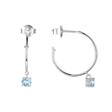 Load image into Gallery viewer, Natural Blue Topaz Dainty Round Rhodium Earrings